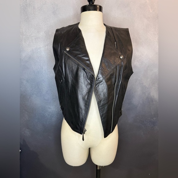 Harley-Davidson Women's Genuine Leather Sleeveless Biker Vest - Size M - Picture 2 of 13